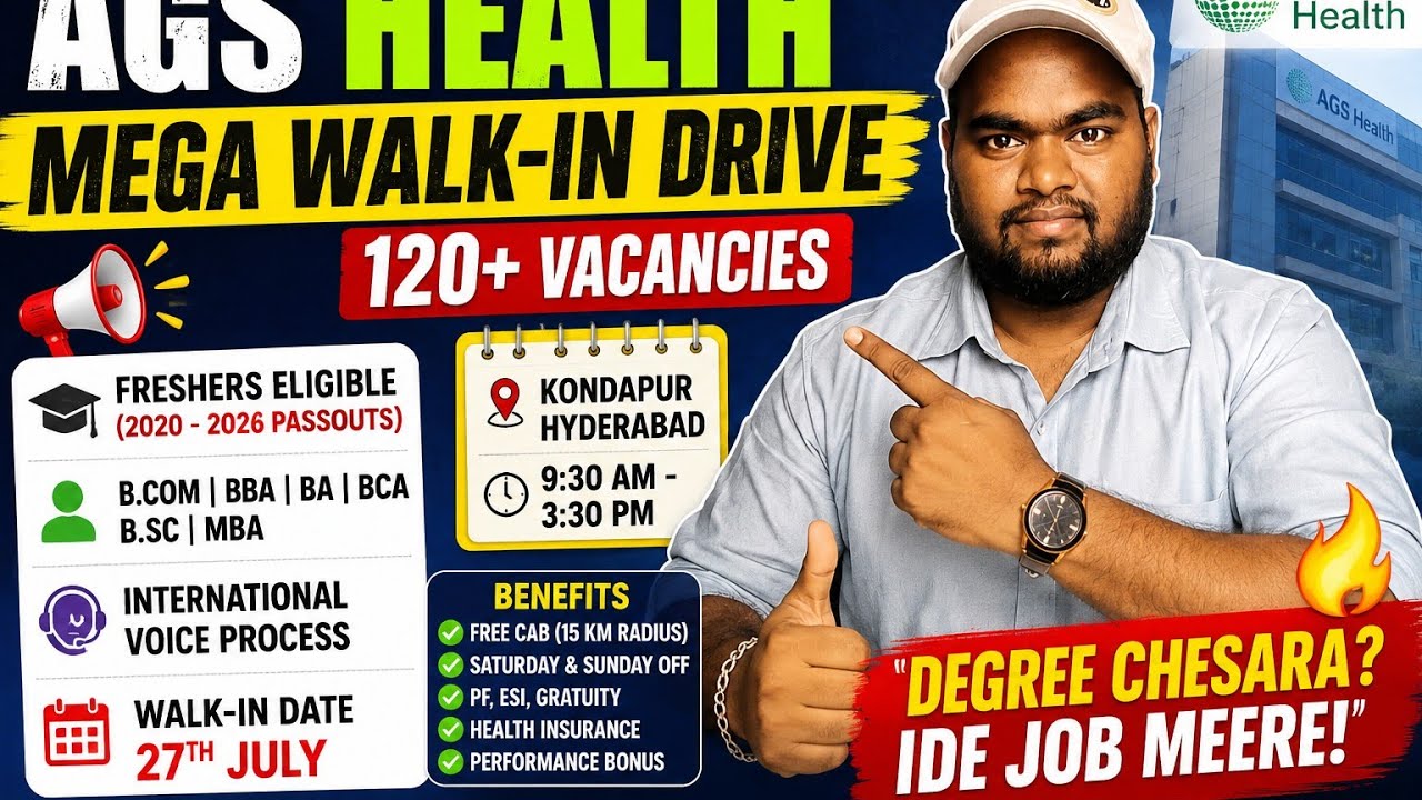 Hyderabad Freshers Jobs 2026 | AGS Health Mega Walk-In Drive | 120+ Vacancies | Degree Jobs