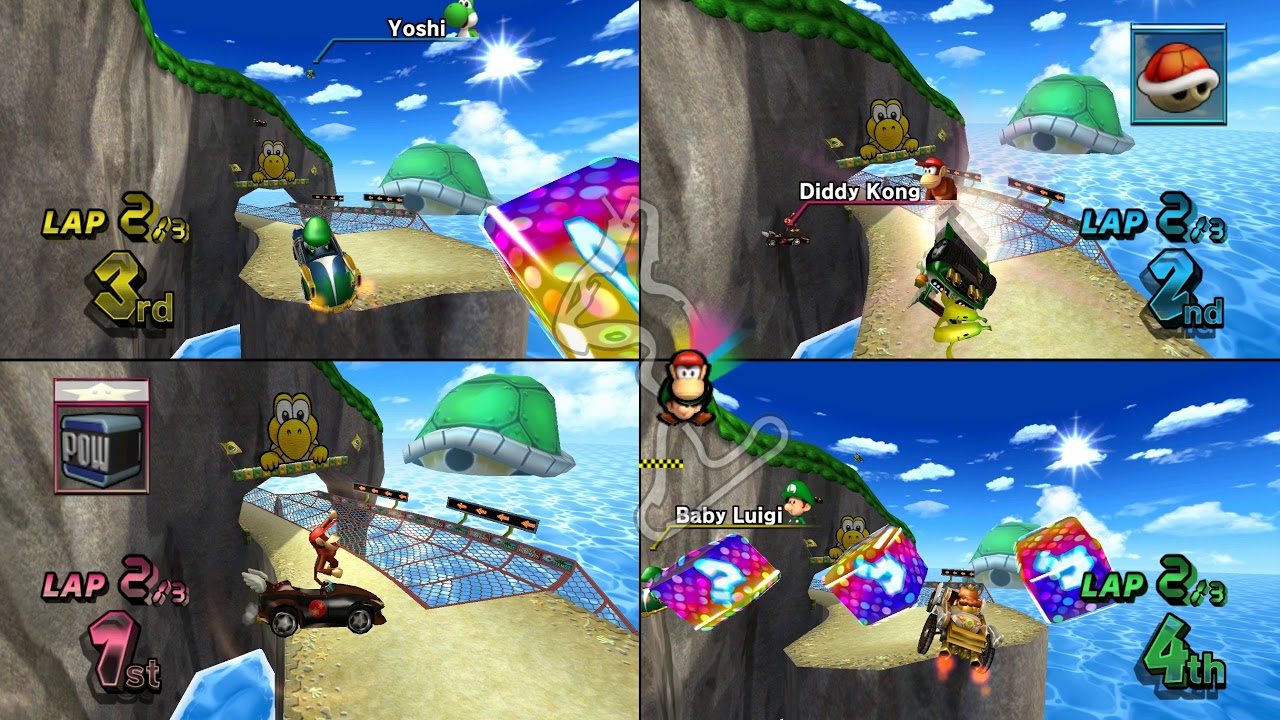 Mario Kart Wii Koopa Cape 4 player Netplay race 60fps
