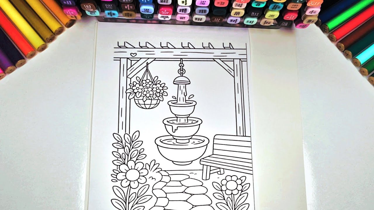Cozy Garden Fountain | Relaxing ASMR Color with Me | Cute & Peaceful Coloring Book