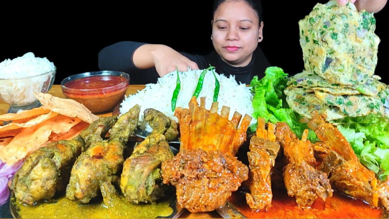 Eating Mutton Curry with Rice, Chicken Cafreal, Omelette & Extra Rice Mukbang | Eating Chicken Curry
