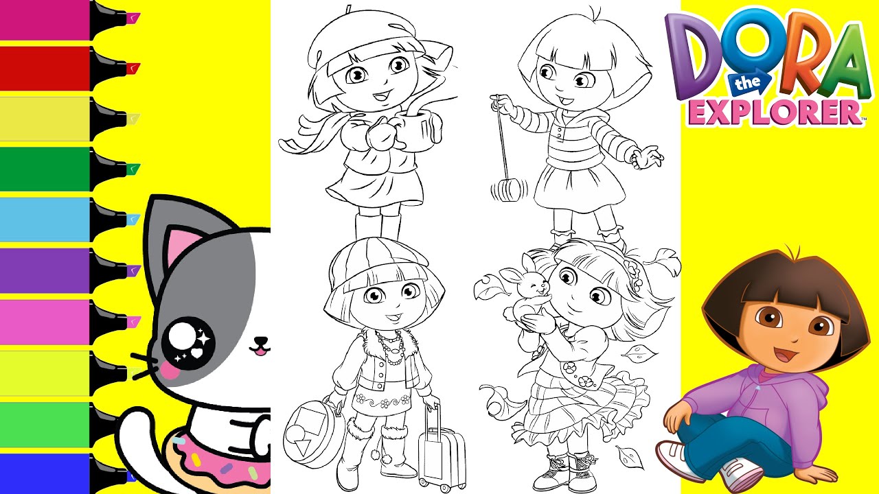 Dora the Explorer Coloring Book Compilation Dora in Many Outfits | Sprinkled Donuts JR