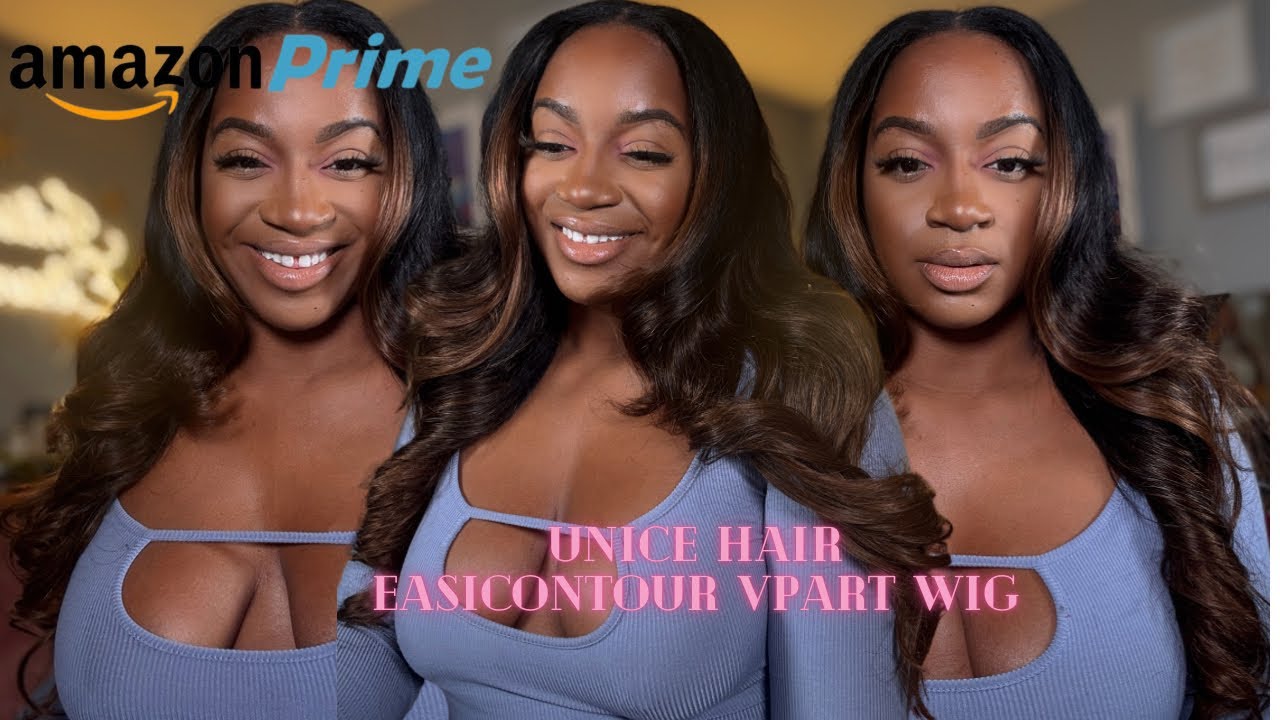 Easy and Affordable! UNICE Chestnut Brown Ombre EasiContour V Part Wig Human Hair Body Wave Wig