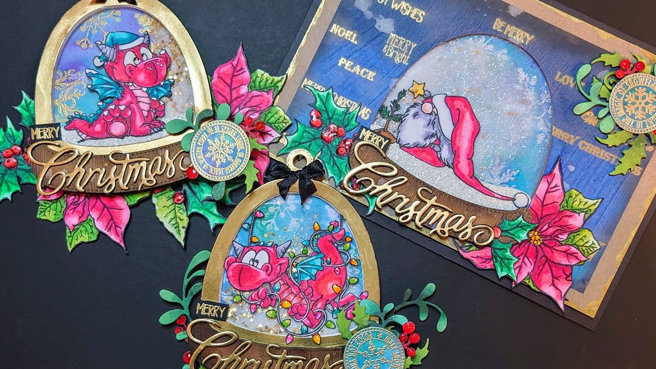 #mixedmedia #christmascrafts #whimsystamps #christmascards #shakercard #snowglobe #shakerornaments