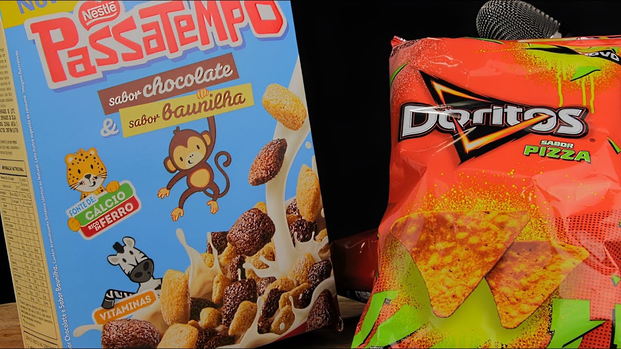 ASMR COMIDA | DORITOS DE PIZZA E CEREAL PASSA TEMPO MUKBANG MUITO CROCANTE