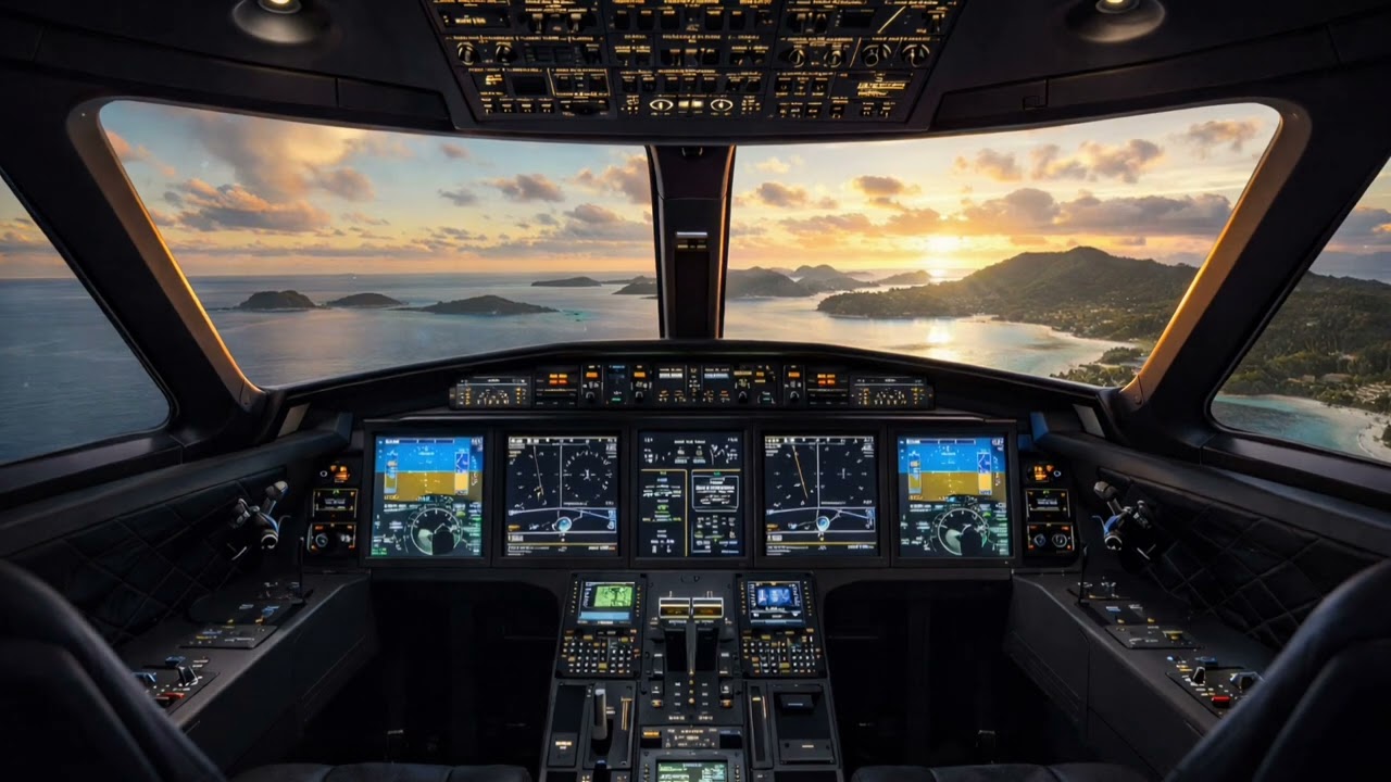 Gulfstream G650 Sunset Cruise | Private Jet Cockpit View Over Tropical Islands (3 Hours)