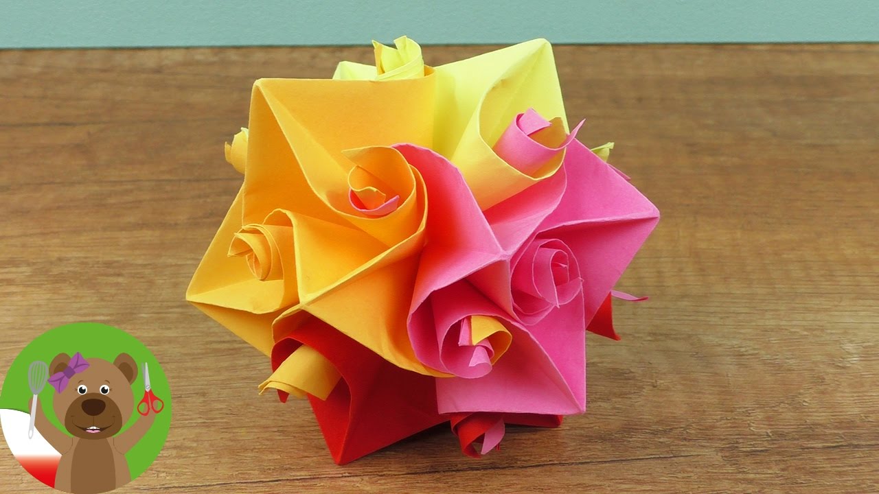 Wiosenna dekoracja 🌸 kulka origami | kolorowe origami dla dzieci 🌹 gwiazda z róż