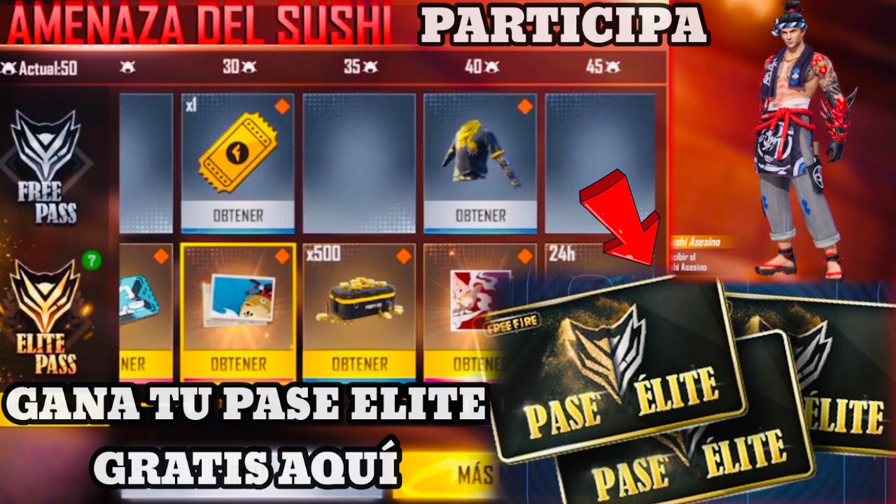 DESBLOQUEANDO EL NUEVO PASE ELITE AMENAZA DEL SUSHI FREE FIRE. SORTEO PASE ELITE GRATIS.||PeitonYT