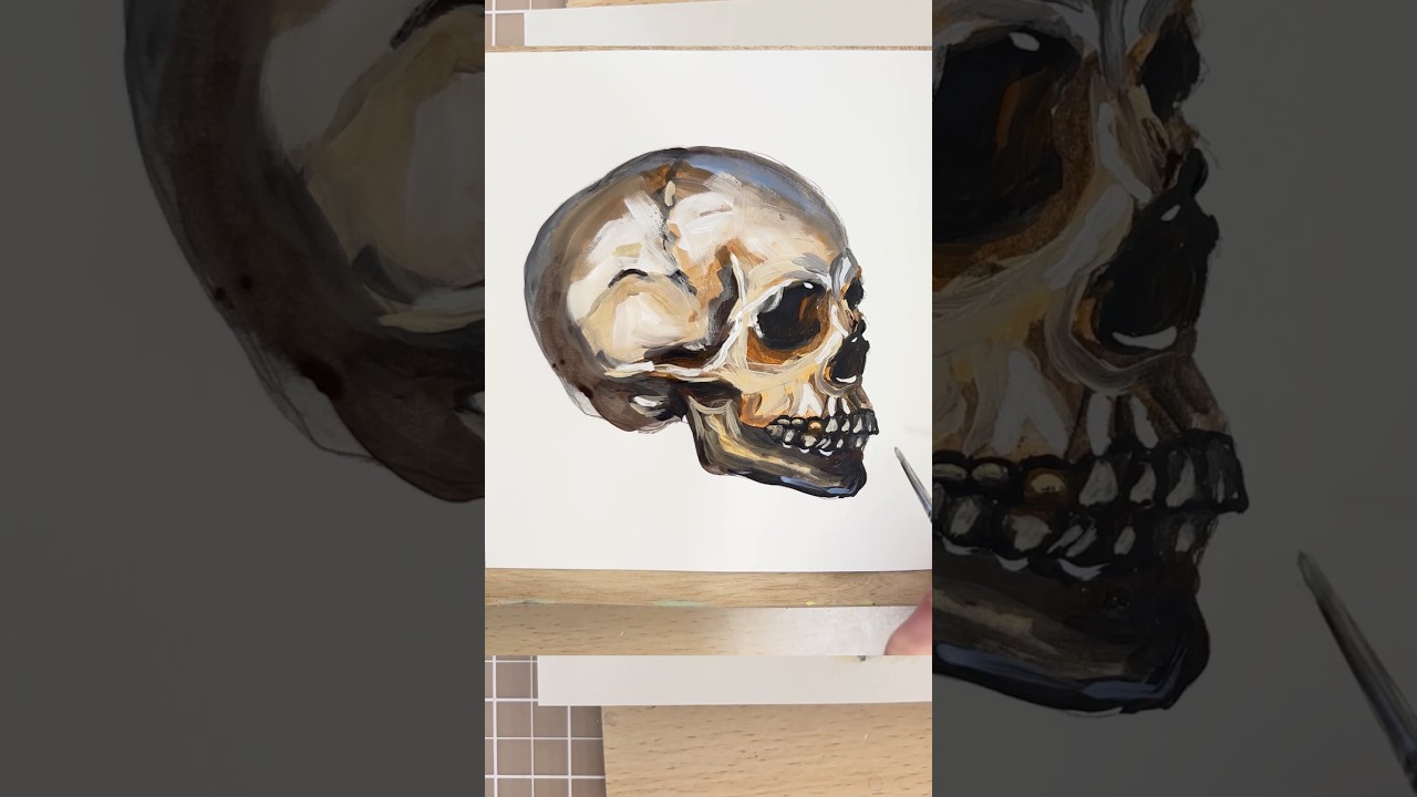 Paint a skull 💀 with me with acrylic paints✨ #paintingprocess #learntopaint