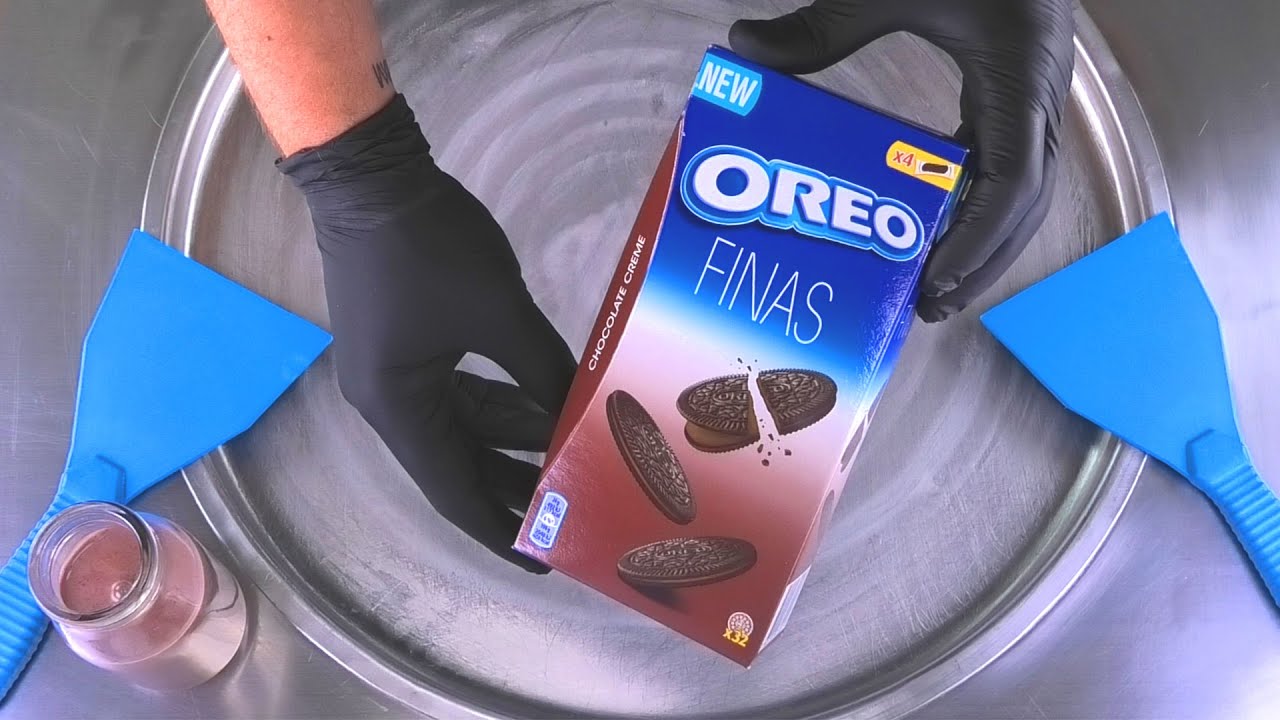 Chocolate & OREO Ice Cream Rolls - how to make fried Ice Cream out of Oreo Finas Cookies | Food ASMR
