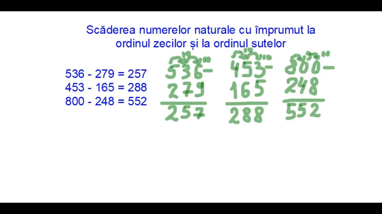 Scaderea numerelor cu imprumut la ordinul zecilor si ordinul sutelor