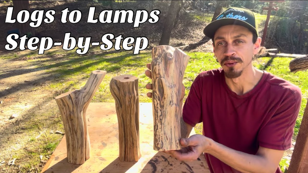 Old Lamp + Manzanita Log = Decor Log Lamp; Barn Craft DIY