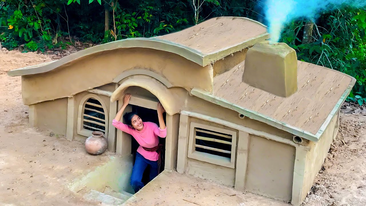 Amazing Building Complete Underground House And Warm Survival Shelter With Living Room, Wood Stove