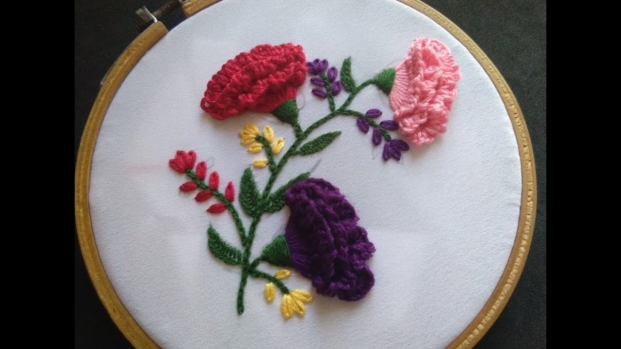 Hand Embroidery - Carnation Flower Stitch Hand Embroidery For Beginners