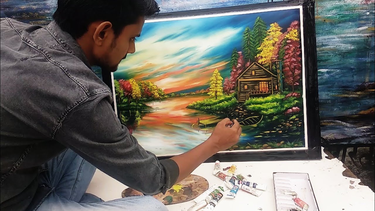 How To Make Landscape painting🎨 ll भूदृश्य पेंटिंग कैसे बनाये।