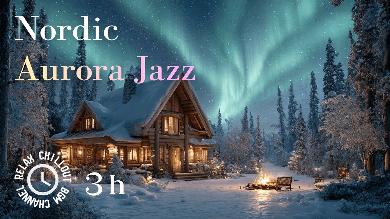 Nordic Aurora Jazz by the Cabin ❄️🔥 | Cozy Piano & Sax Winter BGM – 3H