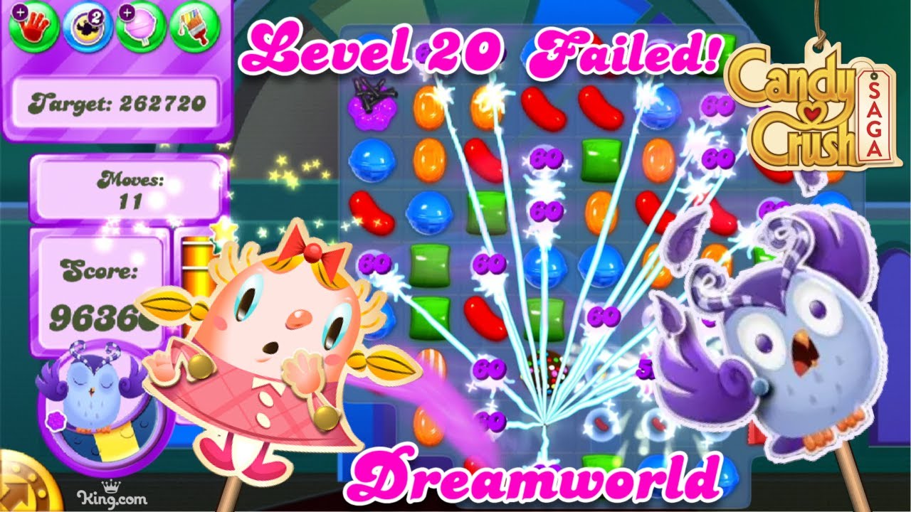 Level 20 Dreamworld but I get 3 Stars & 🦉 Odus still falls off the 🌙Moon! - 2016 OG Candy Crush Saga