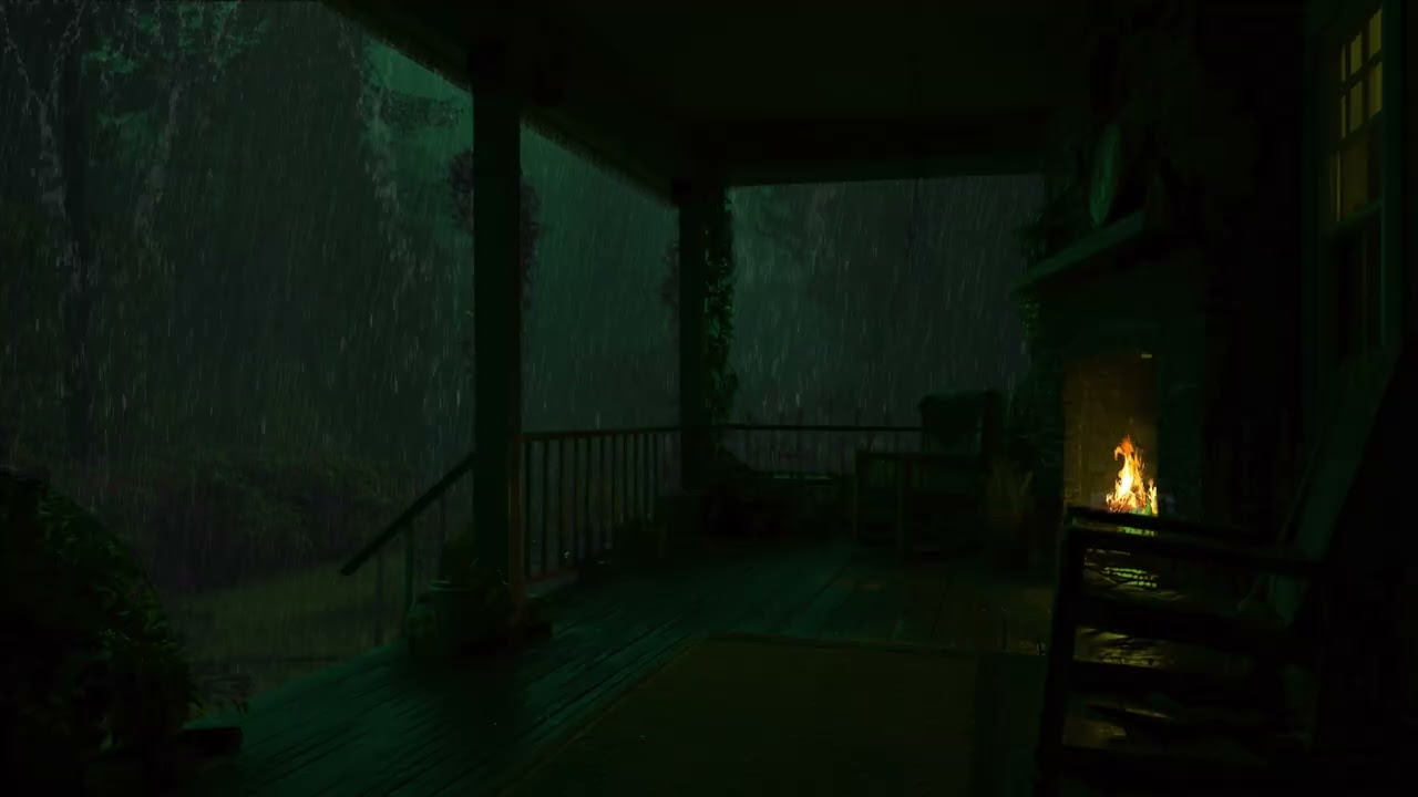 ⚡Cozy Balcony Ambience with City View - Fireplace, Rain Sounds For Deep Sleep, Healing Insomnia