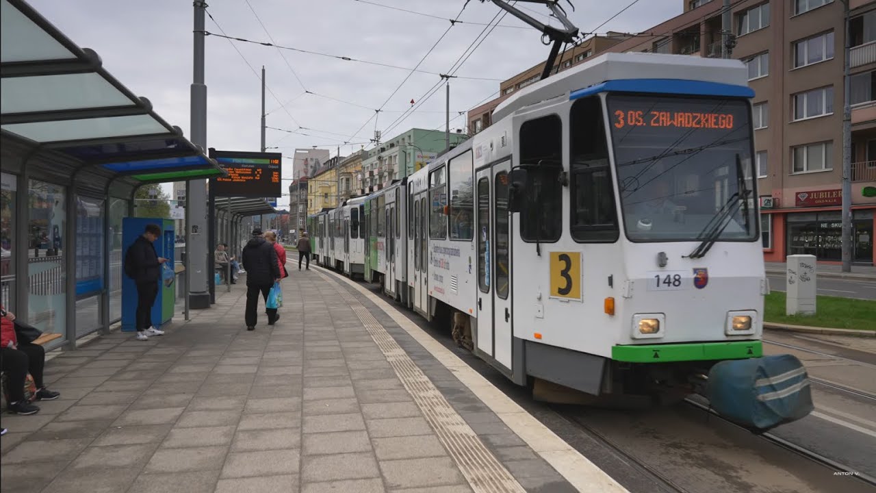 Poland, Szczecin, tram 3 ride from Plac Rodła to Osiedle Zawadzkiego