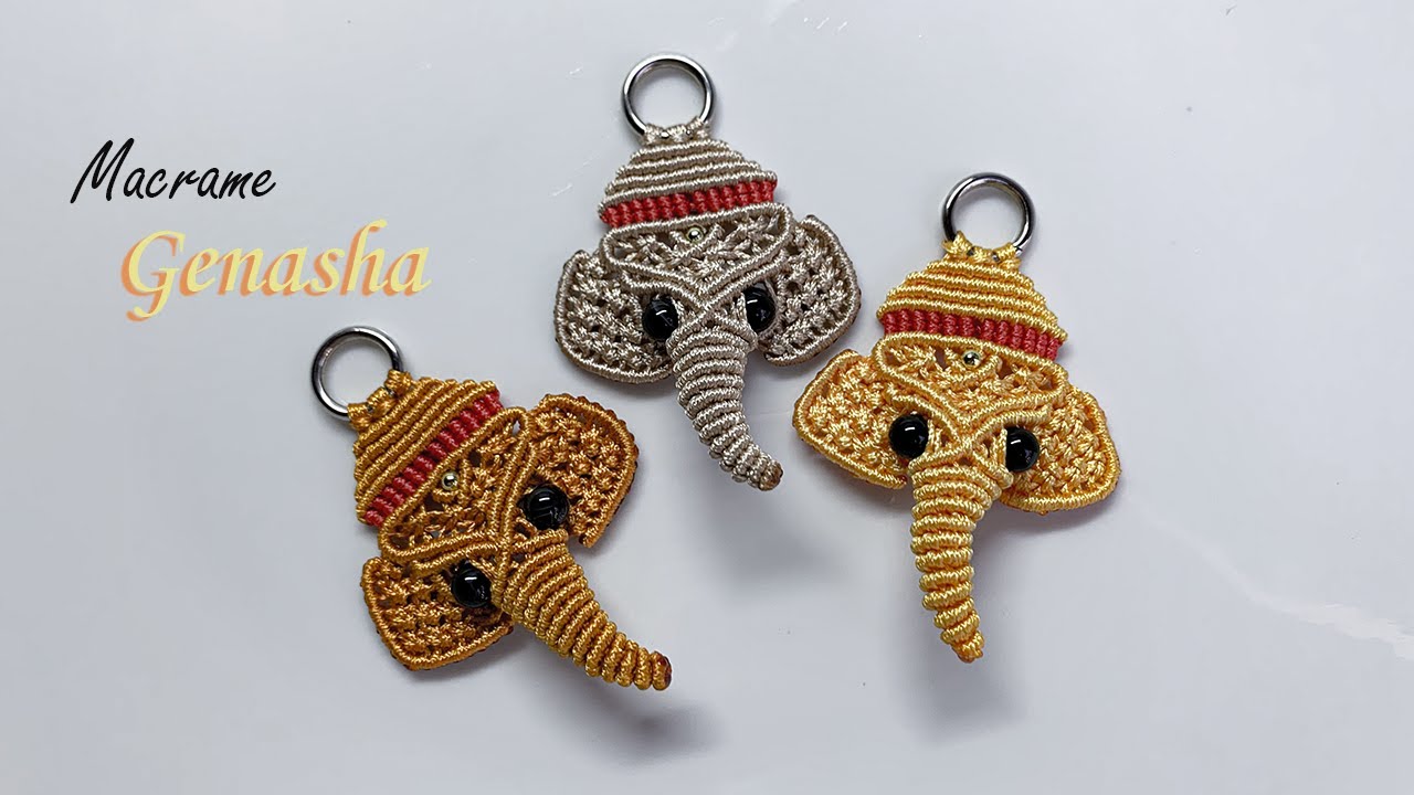 Macrame keychain tutorial: Macrame Ganesha Small Keychain - How to make macrame ganesha