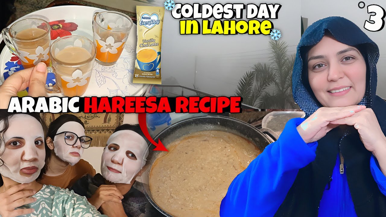 Sab ka favorite Arabic Hareesa🔥 Sabse Thandi Subha ❄️ Nashta, Chai latte review ✨| Lahore Vlog