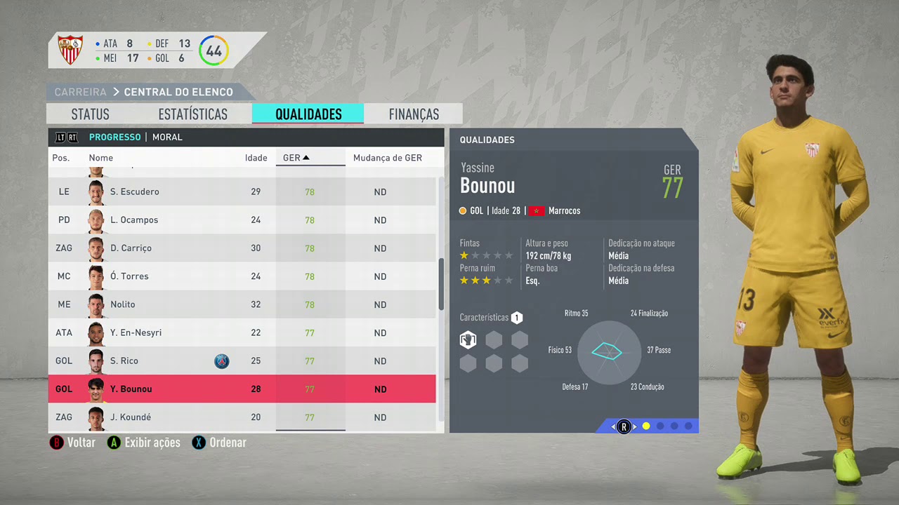 FIFA 20 Sevilla FACE Todos Jogadores Completa kit uniforme Overall LA LIGA Liga Espanha