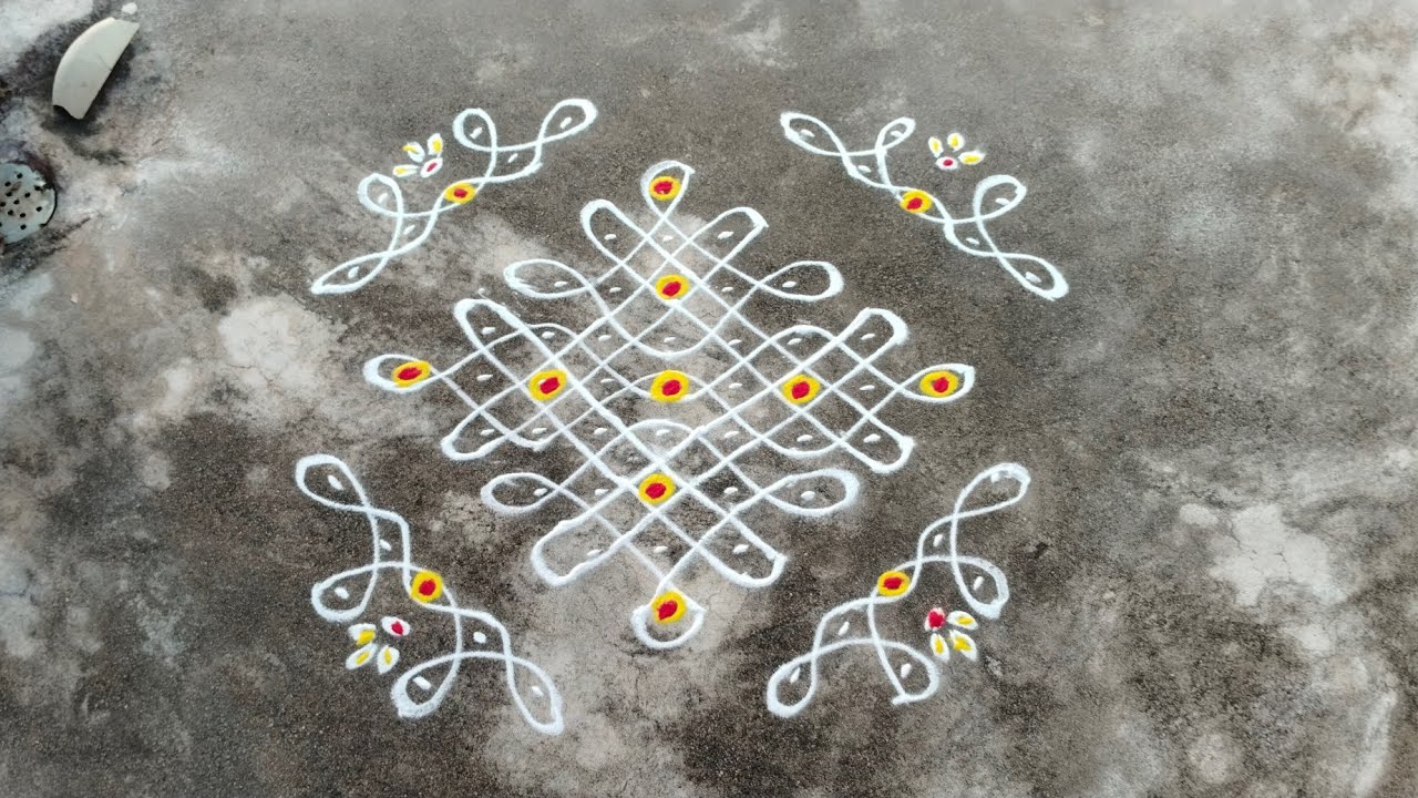 9×1 dots easy kolam design 