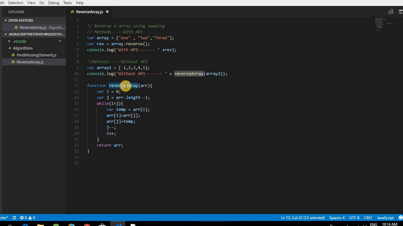 Algorithms-1- Reverse a array Without using API