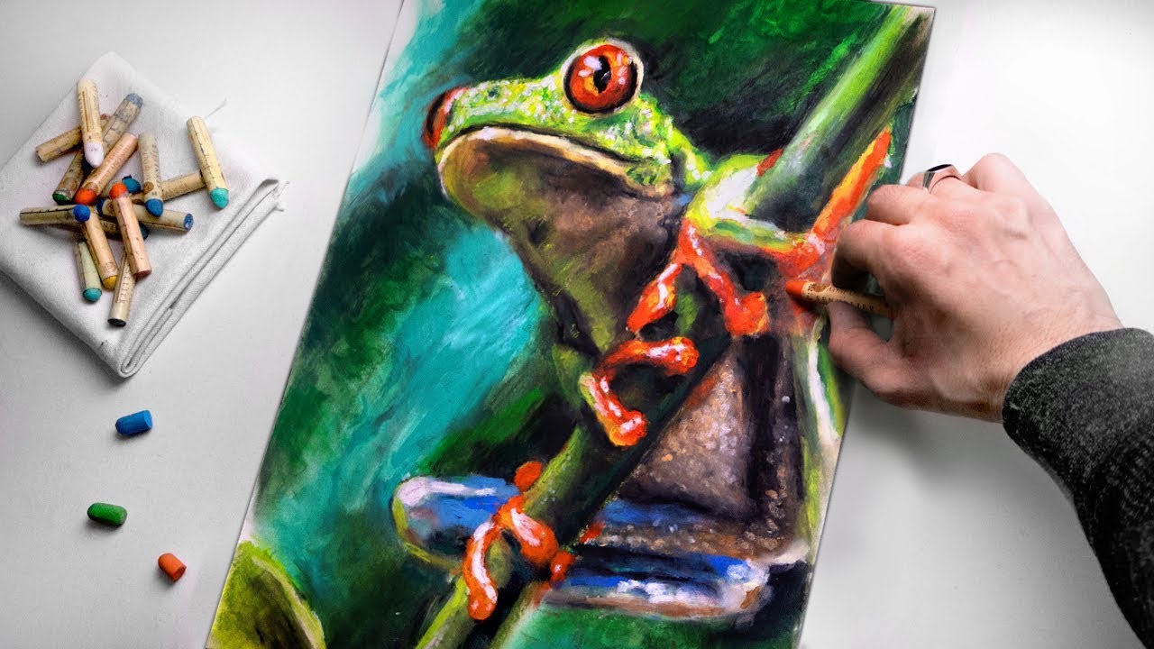ASMR - Drawing a Frog with pastels ✨Soothing Sounds ✨ No Talking