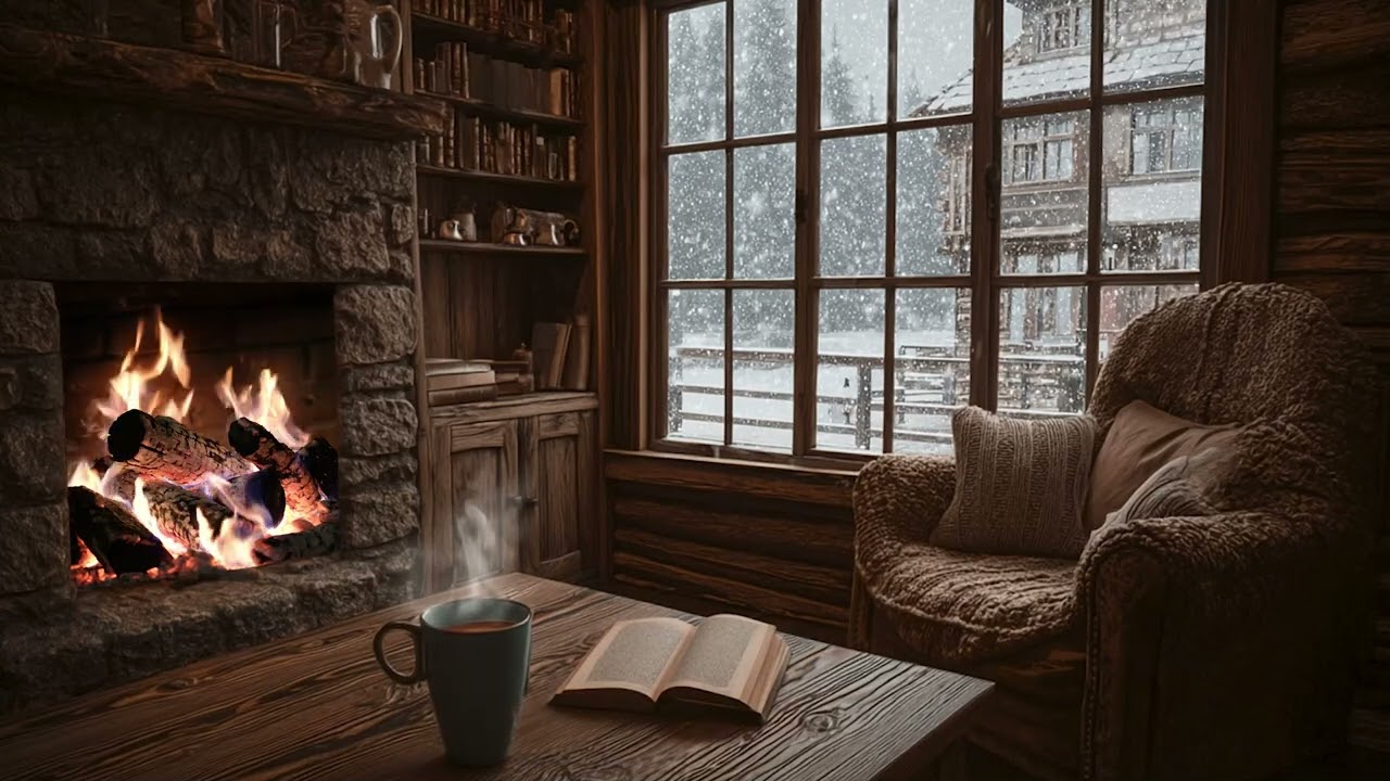 Late Night Calm by the Fireplace | Crackling Fire & Falling Snow | Deep Sleep Reset
