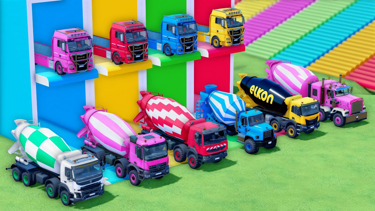 TRANSPORT OF COLOR - ALL MIXER TRUCK WITH DOUBLE FLATBED TRAILER TRUCK, MAN, IVECO, SCANIA - FS22