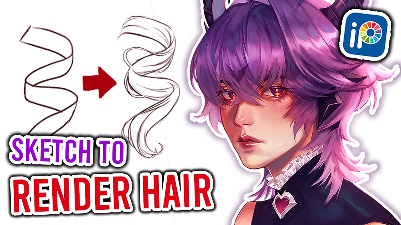 How I SKETCH to RENDER HAIR in IBISPAINT | Full Hair Tutorial Sketch to Render