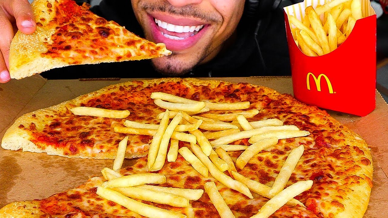 ASMR LITTLE CAESARS PIZZA & MCDONALD'S FRIES MUKBANG | EATING SHOW NO TALKING LETS EAT