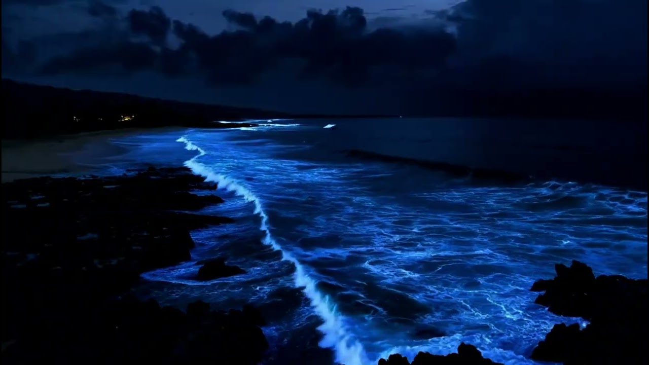 Deep Sleep Glowing Blue Waves 🌊 3 Hours Night Beach Ambience, No Music, Dark Screen