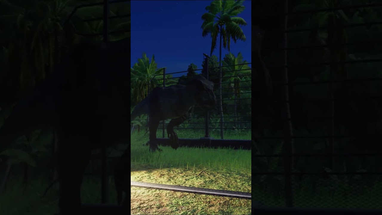 T rexがパドックから脱走。T-rex escapes from the paddock. 