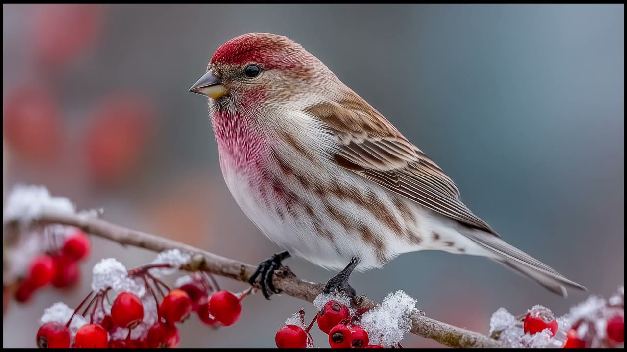 Winter Whisperer - The Redpoll Bird | Still Art Screen Saver | 4K