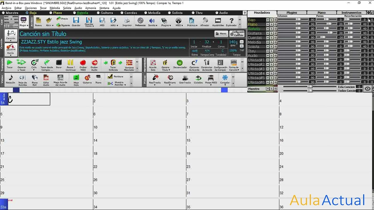 Band in a Box 2023- Principales ventanas y visualizaciones