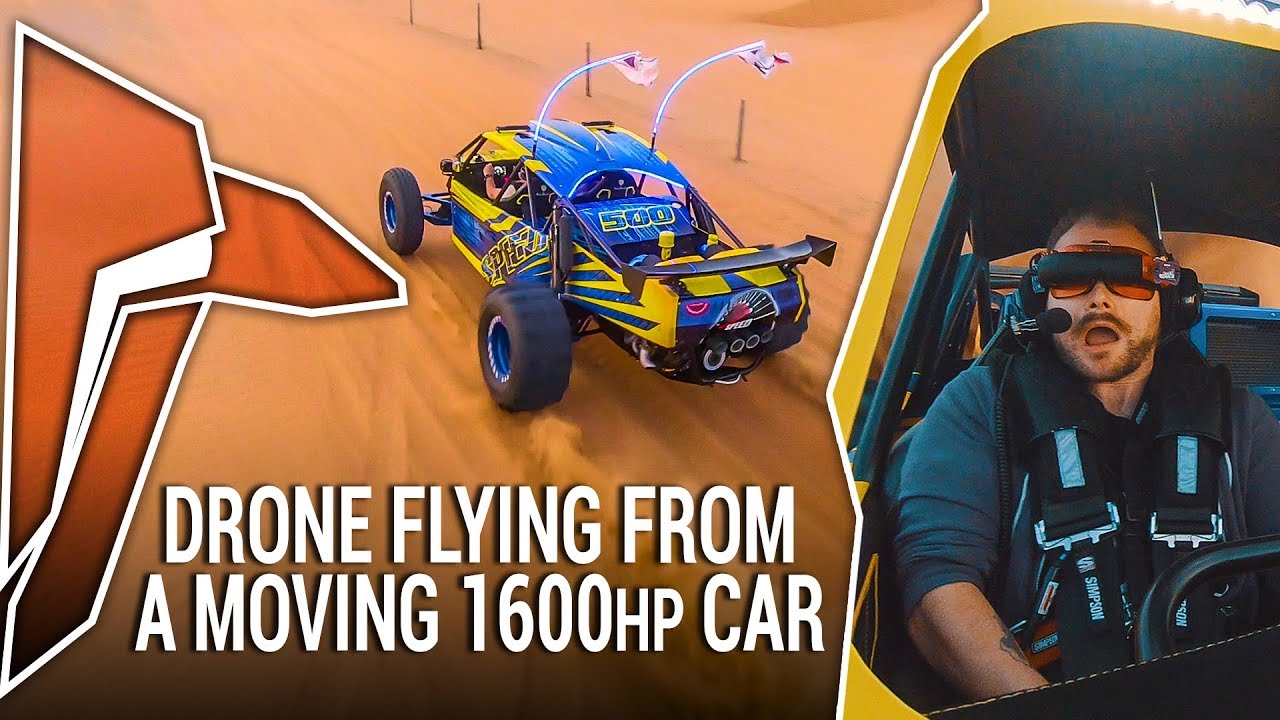 DRONE FLYING FROM A MOVING 1600HP CAR