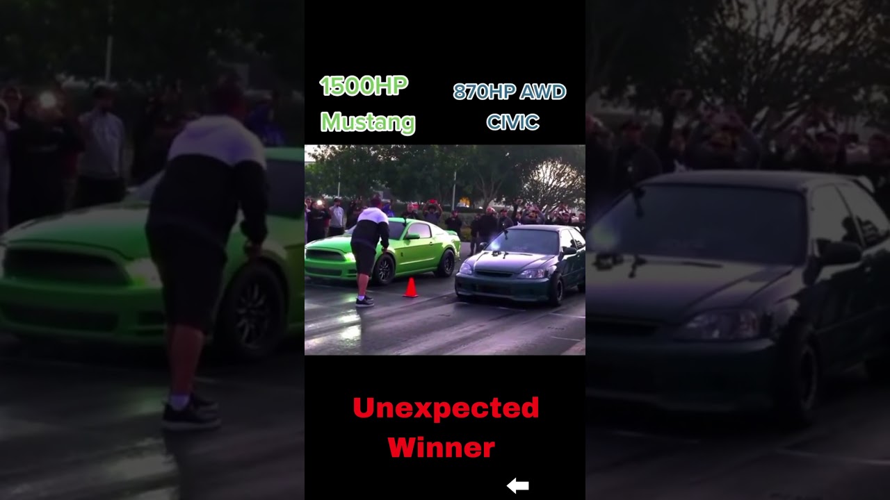 Crazy Mustang VS Civic Drag Race - High Horsepower Racing