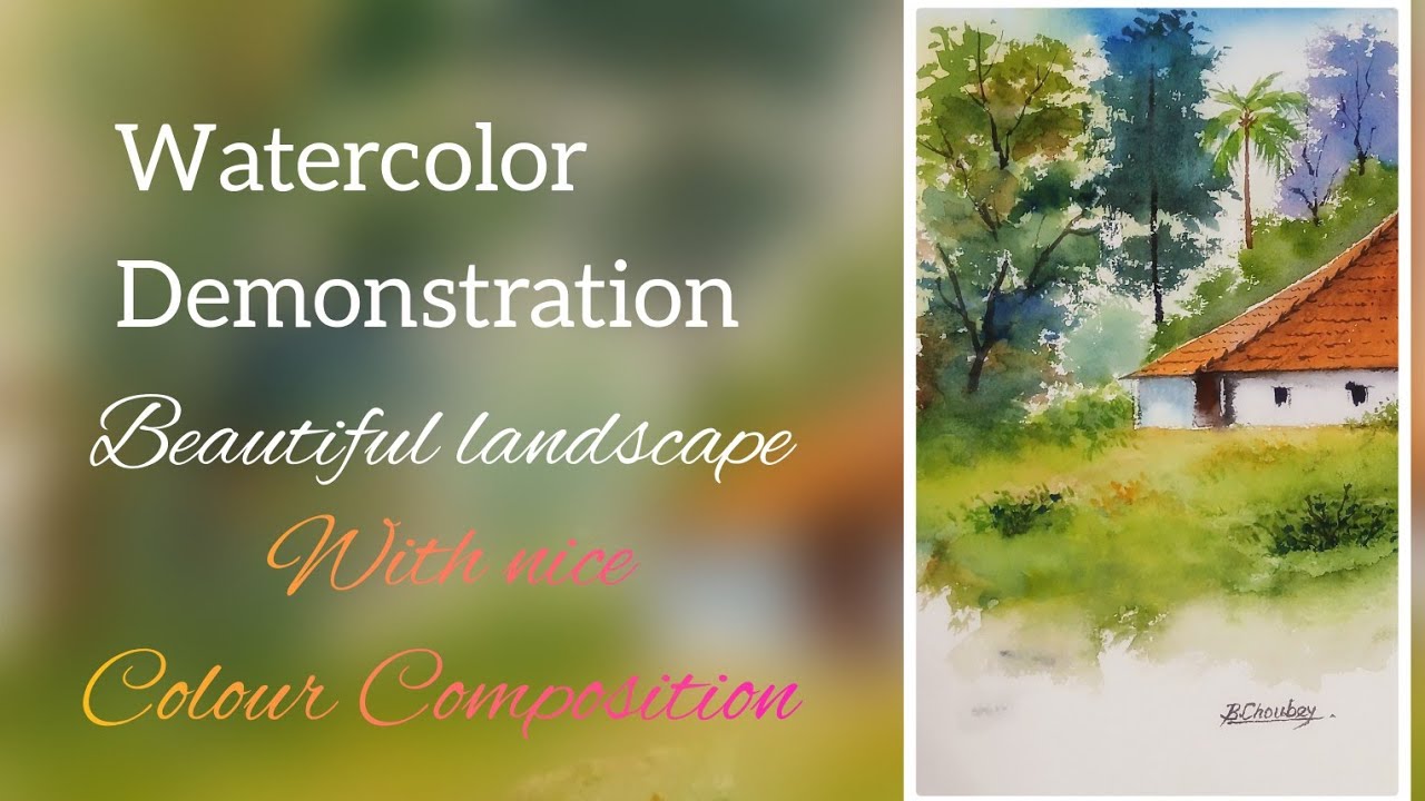 Beautiful Watercolor Landscape Painting with nice Colour Composition.