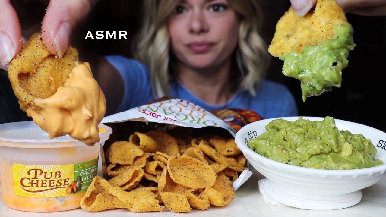 ASMR Trader Joe's Elote Chips, Cheddar Jalapeño Dip + Spicy Guacamole | Mukbang!