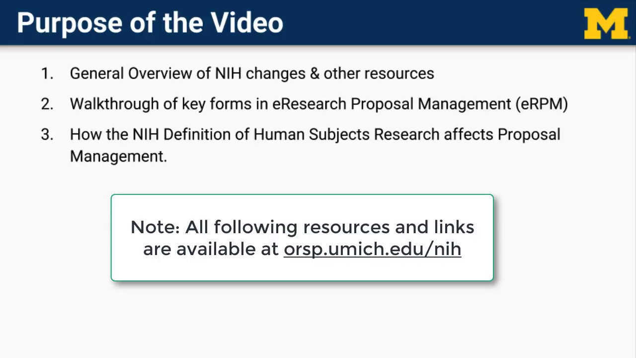 NIH FORMS-E in the eResearch Proposal Management System at University of Michigan