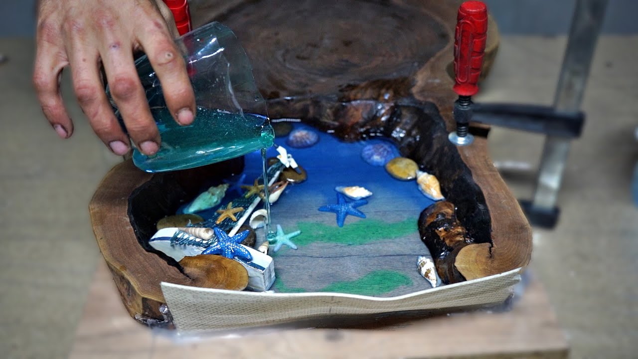 DIY Ocean Themed Epoxy Side Table