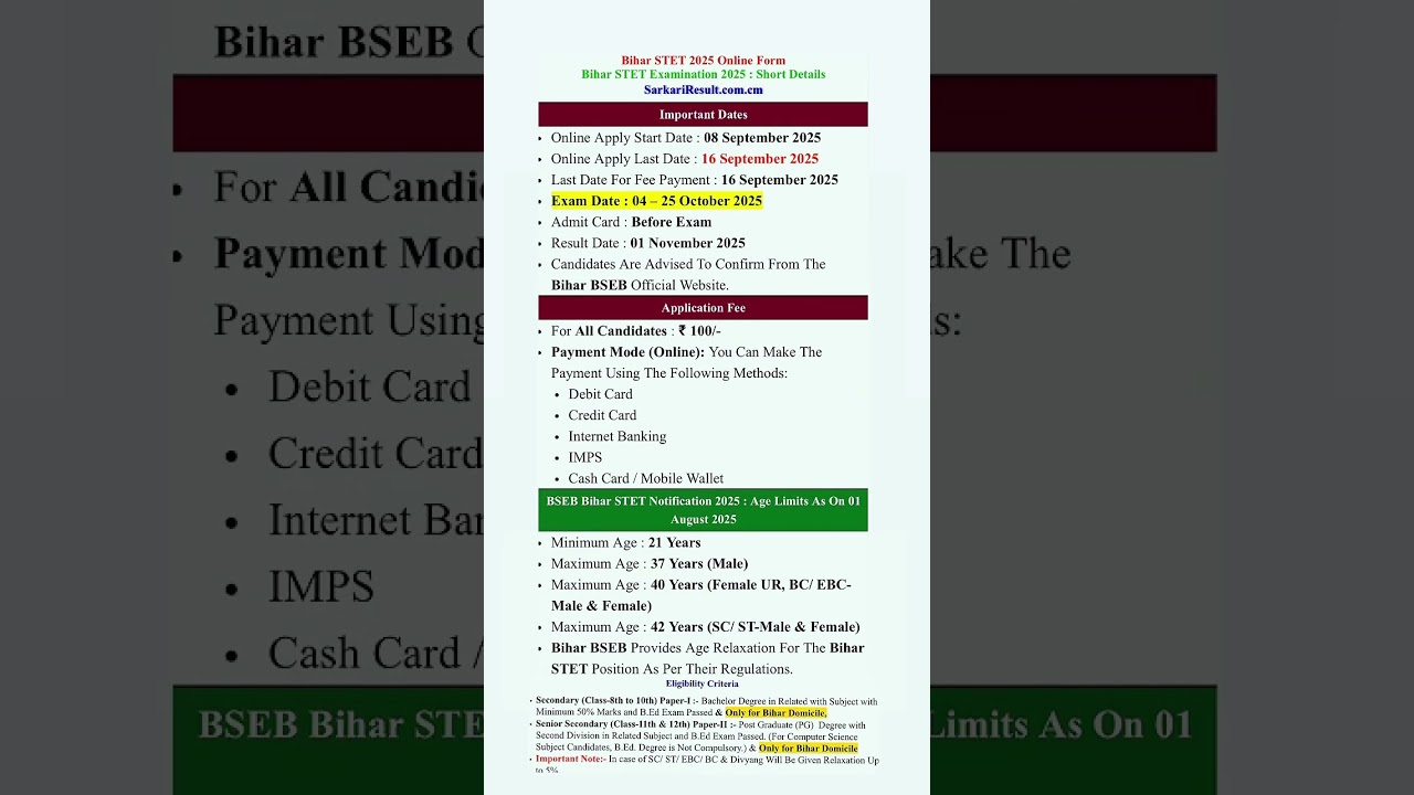 Bihar stet 2025 notification/Bihar stet notification 2025/ Bihar stet
