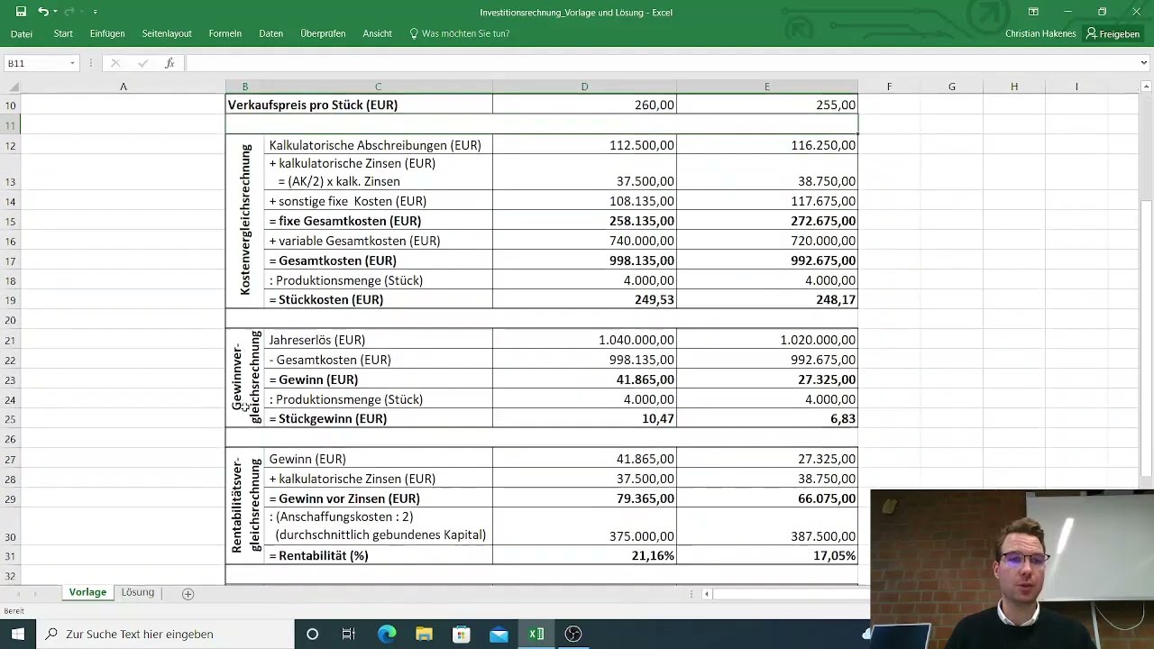 Statische Investitionsrechnung - einfach erkl&auml;rt - Kosten, Gewinn, Rentabilit&auml;t, Amortisation