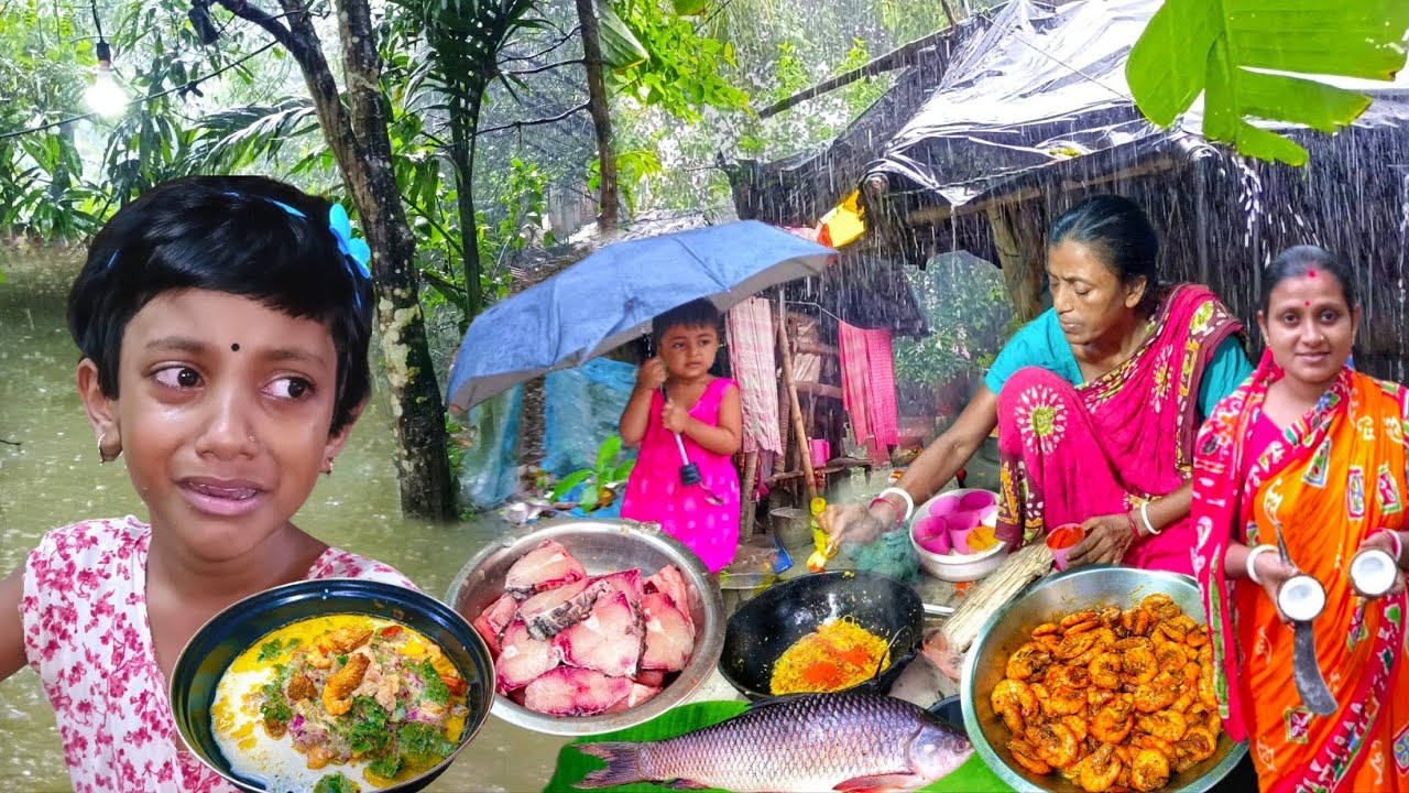 Our Daily Morning Routine। Heavy Rain & Strong Wind In My Village। Cooking Village Style Fish Curry 