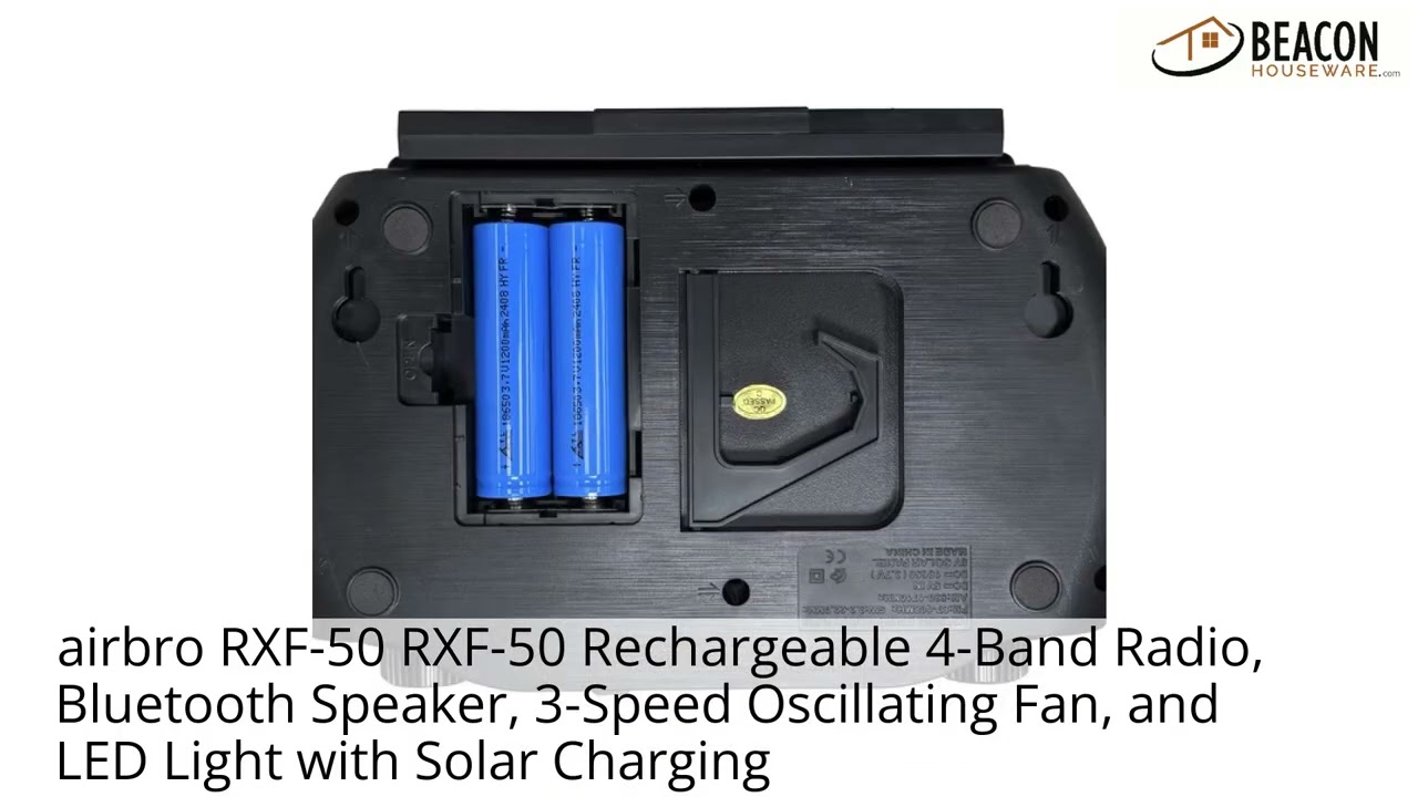 airbro RXF-50 RXF-50 Rechargeable 4-Band Radio Bluetooth Speaker 3-Speed Oscillating Fan and LED ...