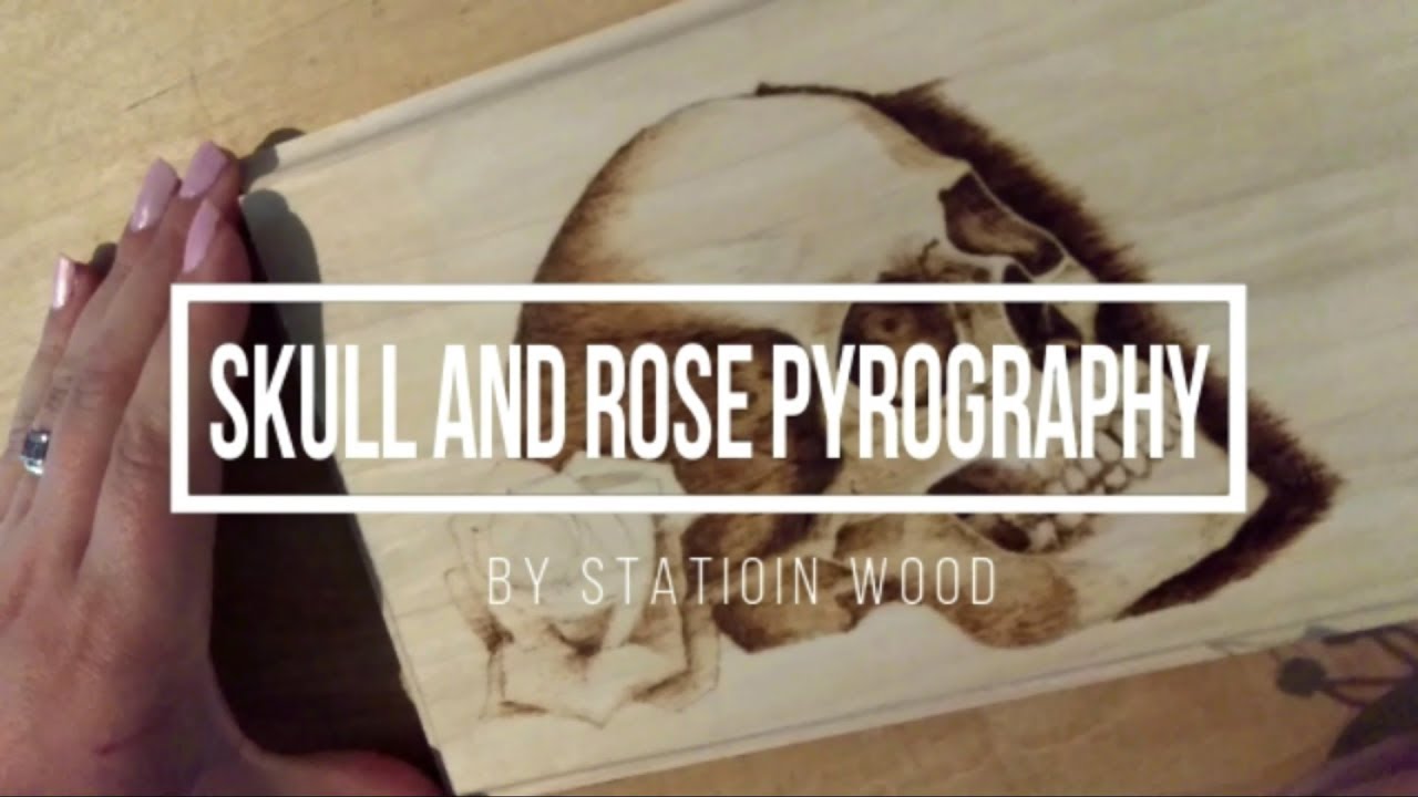 Pyrography / woodburning of skull & rose