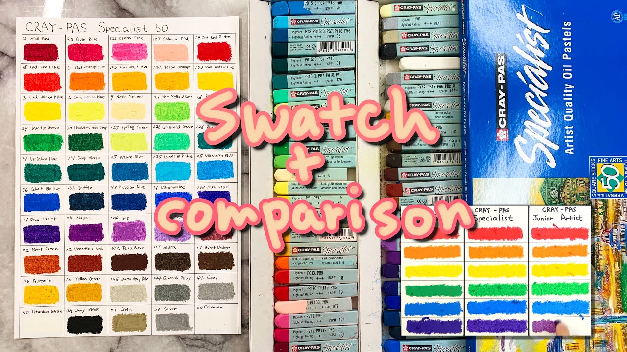 Cray-Pas Specialist 50 Color Swatch + short comparison w/ Mungyo and Junior Artist
