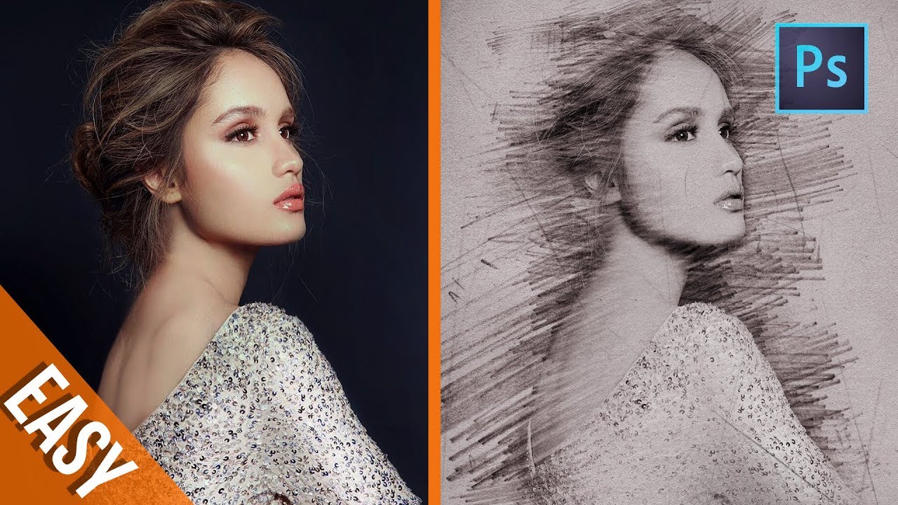 [ Photoshop Tutorials ] 4 Minute to create Pencil Sketch Effect - Photoshop trick
