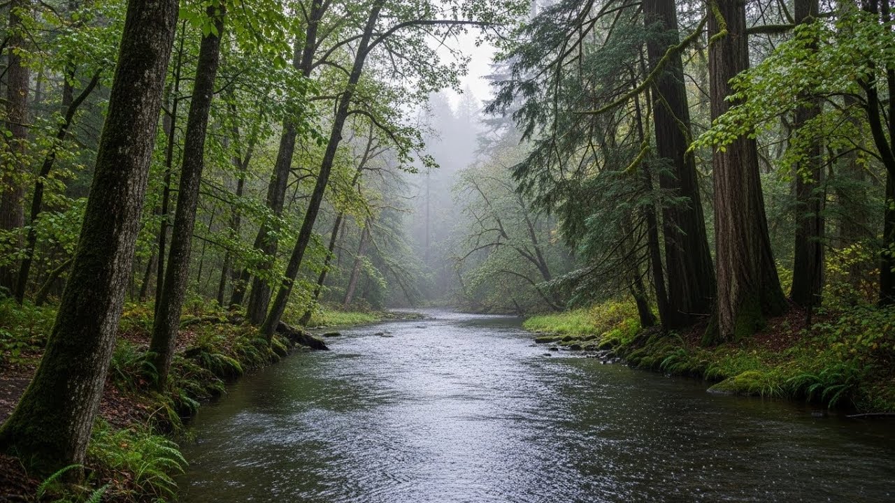 Soothing Steady Rainfall with Quiet River Ambience for Mindfulness and Mental Relaxation
